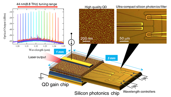 A novel heterogeneous wavelength tunable laser diode consisting of QD technology and silicon photonics.