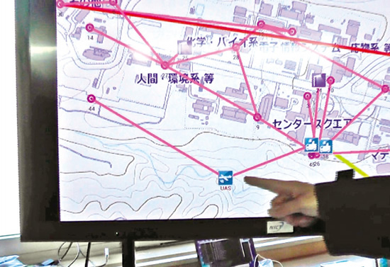 図5　無人飛行機経由でネットワークがつながった様子の地図上でのリアルタイム表示