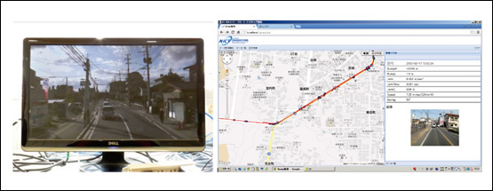 図3　被災想定エリアからリアルタイムで伝送されるハイビジョン映像（左図）及び道路被害情報（右図）
