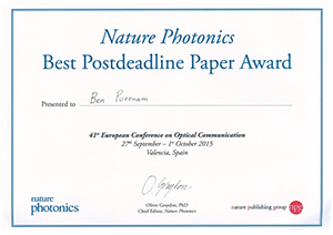 Nature Photonics Best Postdeadline Paper Award Certificate Nature Photonics Best Postdeadline Paper Award Certificate