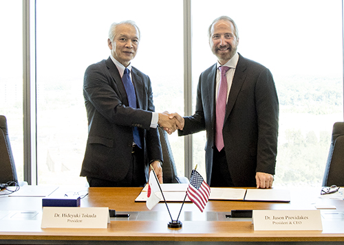 Dr. Hedeyuki Tokuda, President of NICT (left) and Dr. Jason Providakes, President and CEO of MITRE (right) signed the MOU at MITRE’s principal office in McLean, VA.