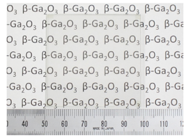Fig. 2: Two-inch square single-crystal b-Ga2O3 substrate fabricated by the melt-grown method