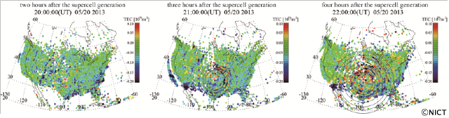 Fig.2 Concentric waves observed in TEC perturbation maps Fig.2 Concentric waves observed in TEC perturbation maps