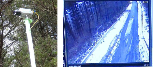Figure 2: Monitoring camera (left) and monitoring view in the prevention center (right)