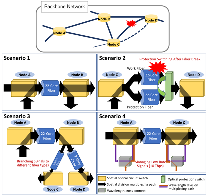 Fig. 1. Experimental network testbed and network scenarios