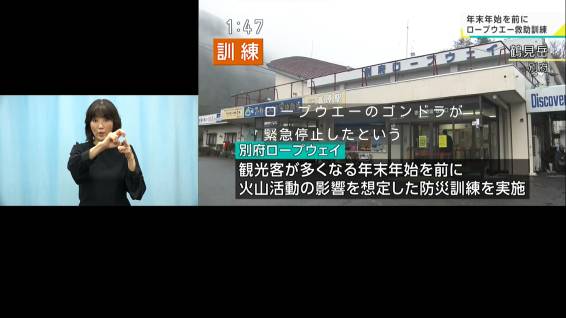 「目で聴くテレビ」リアルタイム手話放送の画面