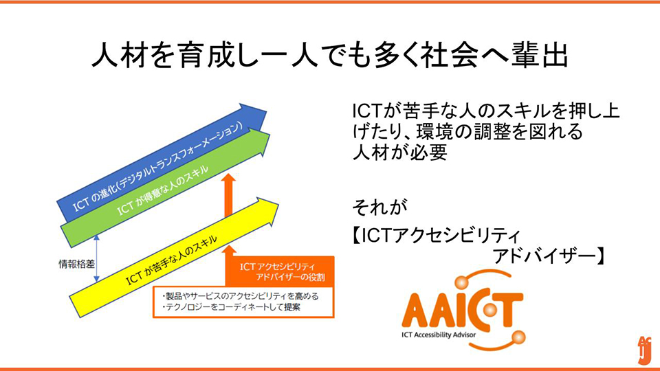 ICTアクセシビリティアドバイザーが果たす役割について説明した資料