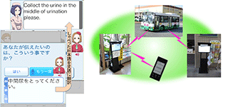 病院での初期診療を対象とした多言語コミュニケーション支援アプリ（左）とインフラに依存しない端末間通信システム（右）