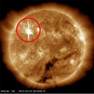 SDO/AIA(NASA)の極端紫外線望遠鏡で観測された3月7日のX5.4フレア