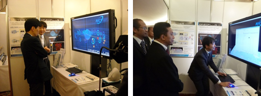 情報セキュリティ技術について説明を受けられる山本一太科学技術政策担当大臣（左）とティファトゥル・スンビリン インドネシア通信情報大臣（右）