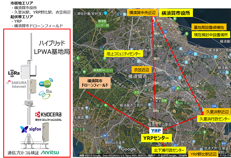 図1 横須賀市における 「ハイブリッドLPWAテストベッド」 基地局設置エリア(STEP1) 図1 横須賀市における 「ハイブリッドLPWAテストベッド」 基地局設置エリア(STEP1)
