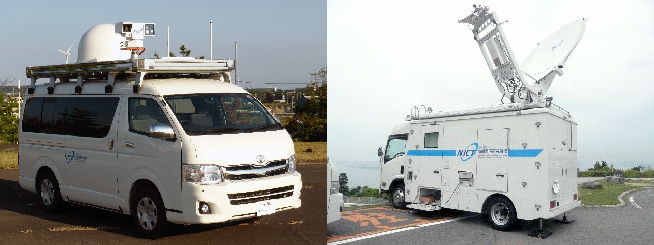 WINDS実験に使用した小型車載局(左)および大型車載局(右) WINDS実験に使用した小型車載局(左)および大型車載局(右)