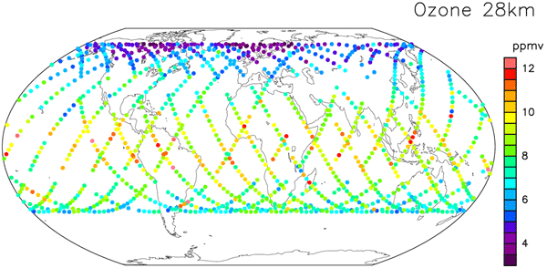 【図1】 オゾンの地球全体にわたる分布図 (本文掲載図の再掲)