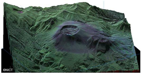 図2： 霧島新燃岳の3次元立体画像（2011年2月26日）
