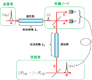 図2　量子暗号の長距離化のための「量子増幅転送」の構成