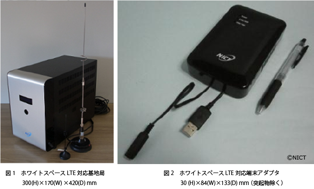 図1 ホワイトスペースLTE対応システム基地局、図2 ホワイトスペースLTE対応端末アダプタ