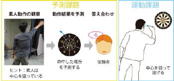 図１ ダーツのエキスパートが行った予測課題と運動課題