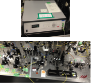 周波数コム光源(上)量子もつれ光生成実験装置（下）