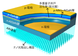 今回開発した深紫外LEDの模式図 今回開発した深紫外LEDの模式図