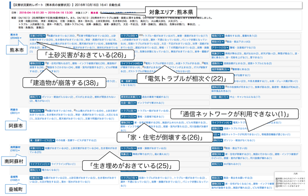 図1  D-SUMMによる熊本地震の被災報告の要約
