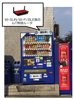 図2　Wi-SUN/Wi-Fi/BLE融合IoT無線ルータを搭載した飲料自動販売機（メッシュネットワーク対応）