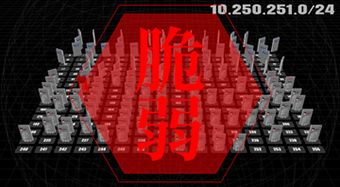 図3 脆弱性検知: 脆弱性が検知された際は全画面に警告を表示。重大度に応じてモノリスの色が変化