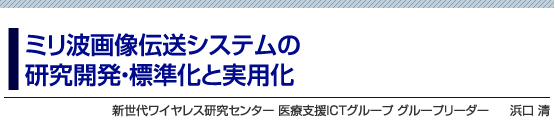 ミリ波画像伝送システムの研究開発・標準化と実用化　新世代ワイヤレス研究センター 医療支援ICTグループ グループリーダー　浜口 清