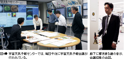 図4● 宇宙天気予報センターでは、毎日午後に宇宙天気予報会議が行われている。 廊下に響き渡る鐘の音が、会議招集の合図。
