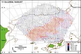 図2：遠距離海洋レーダが捉えた黒潮の様子