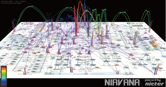 図3●NIRVANAによるライブネットトラフィックの可視化（フローモード）