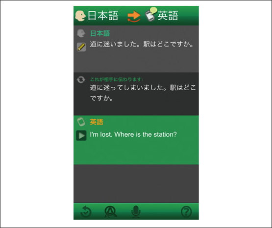  図1　音声翻訳アプリ“VoiceTra”の画面表示の例